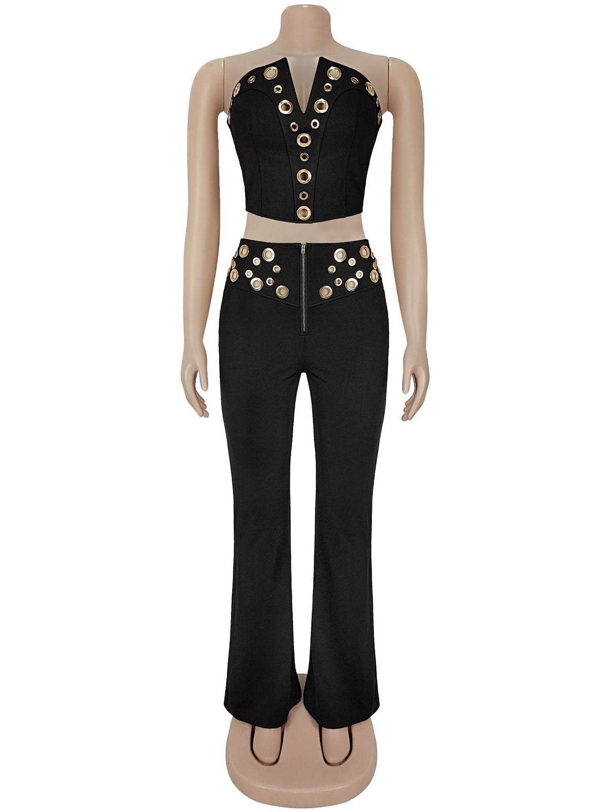 Fashion V-neck Tube Top Trousers Slim Fit Set
