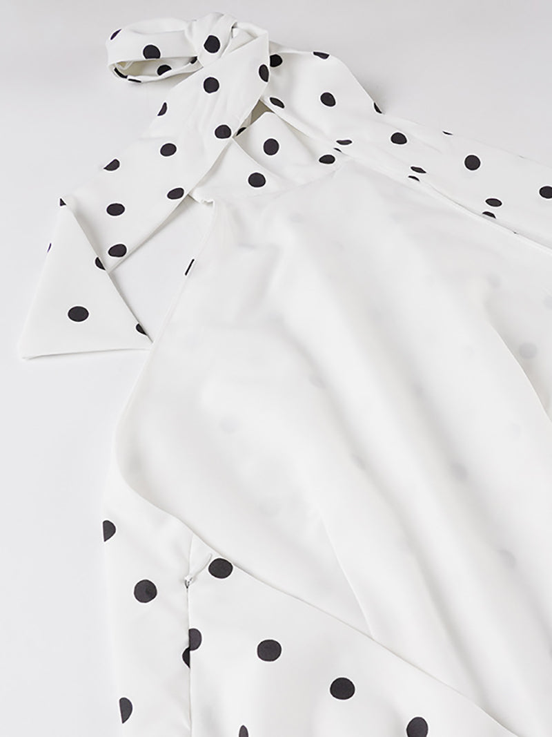 Sexy Polka Dot Print Halter Lace-up Backless Mini Dress