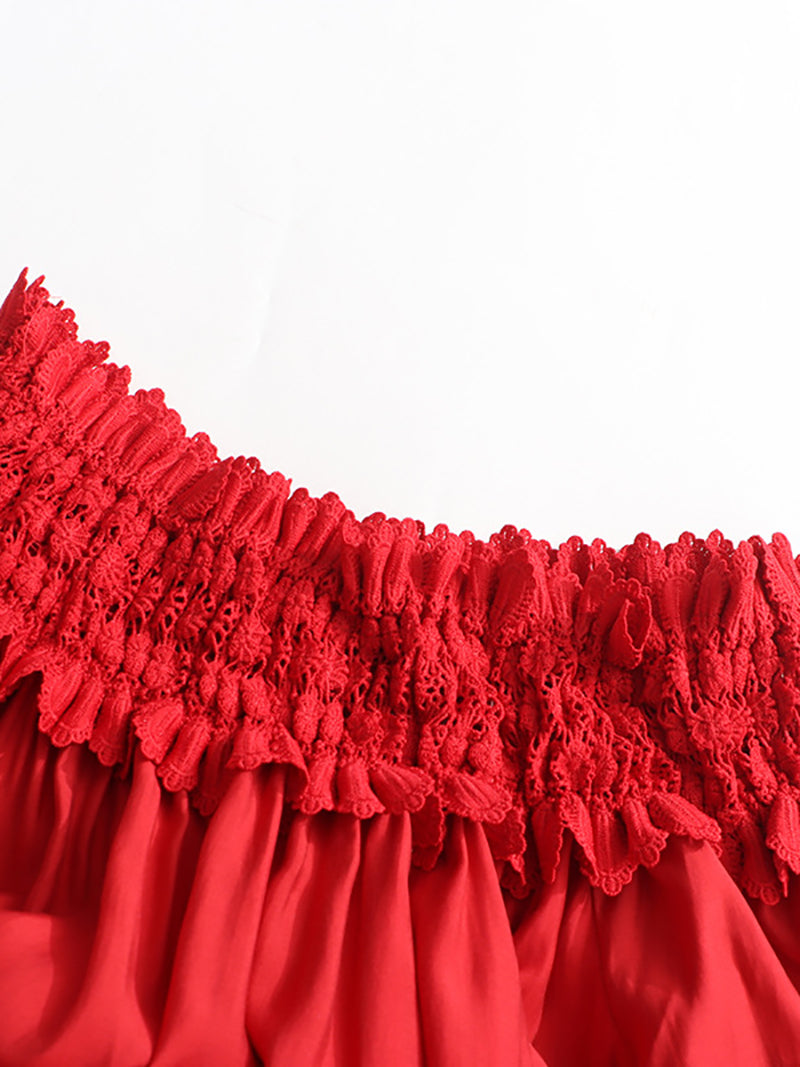 Elegant Embroidery Hollow Out Cinched Waist Maxi Dress