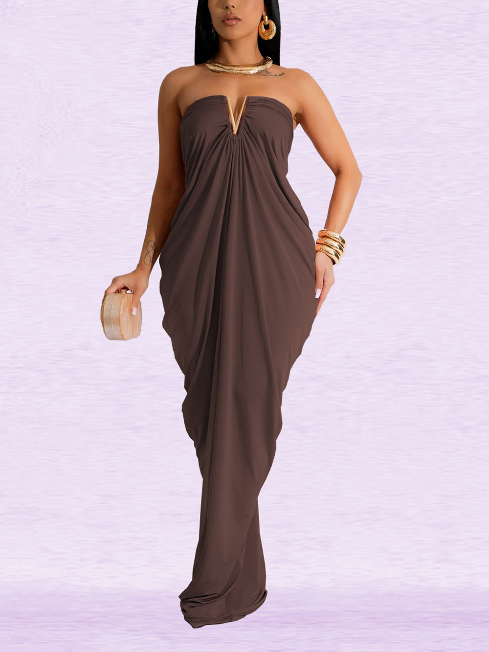 Sexy V Shape Trim Slim Fit Strapless Maxi Dress