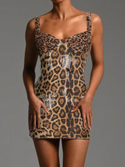 Fashion Leopard Print Sequin Slim Dress