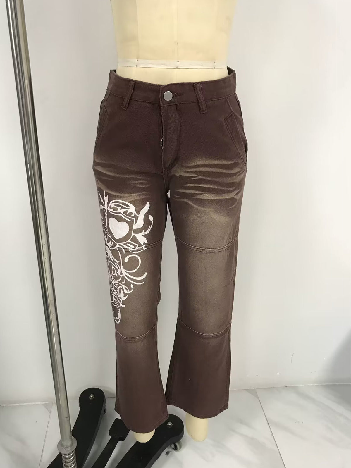 Fashion Print Low Waist Straight-leg Jeans