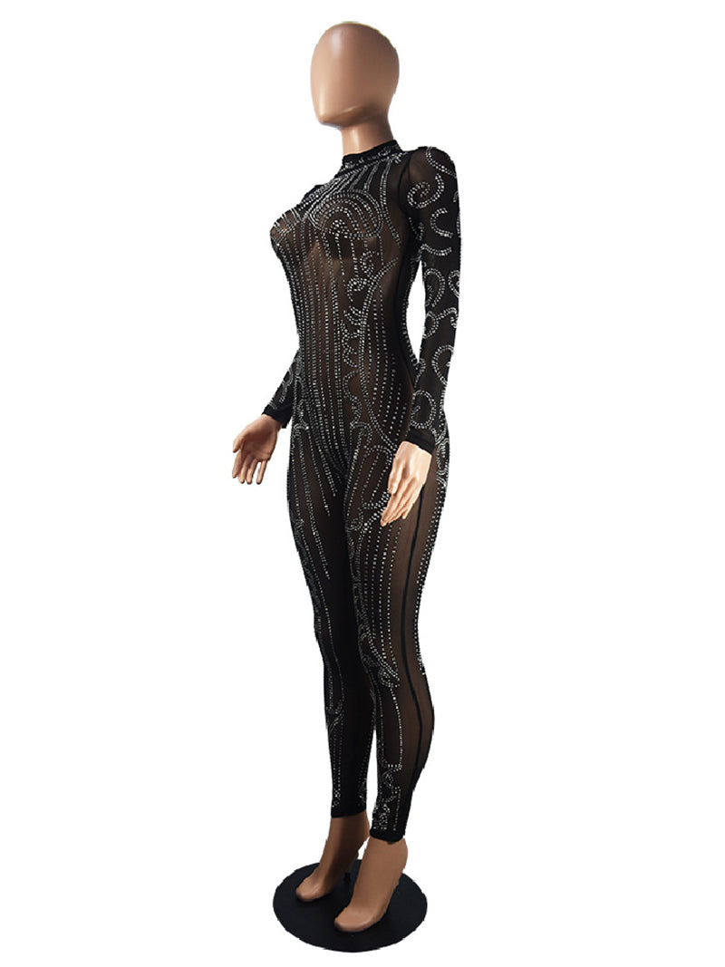 Sexy Mesh Sheer Rhinestones Jumpsuits