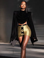 High Neck Bell Sleeve Top and Mini Skirt Set