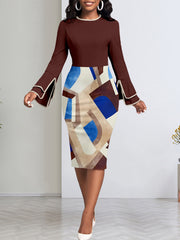 Elegant Crew Neck Tiered Sleeve Sheath Dress