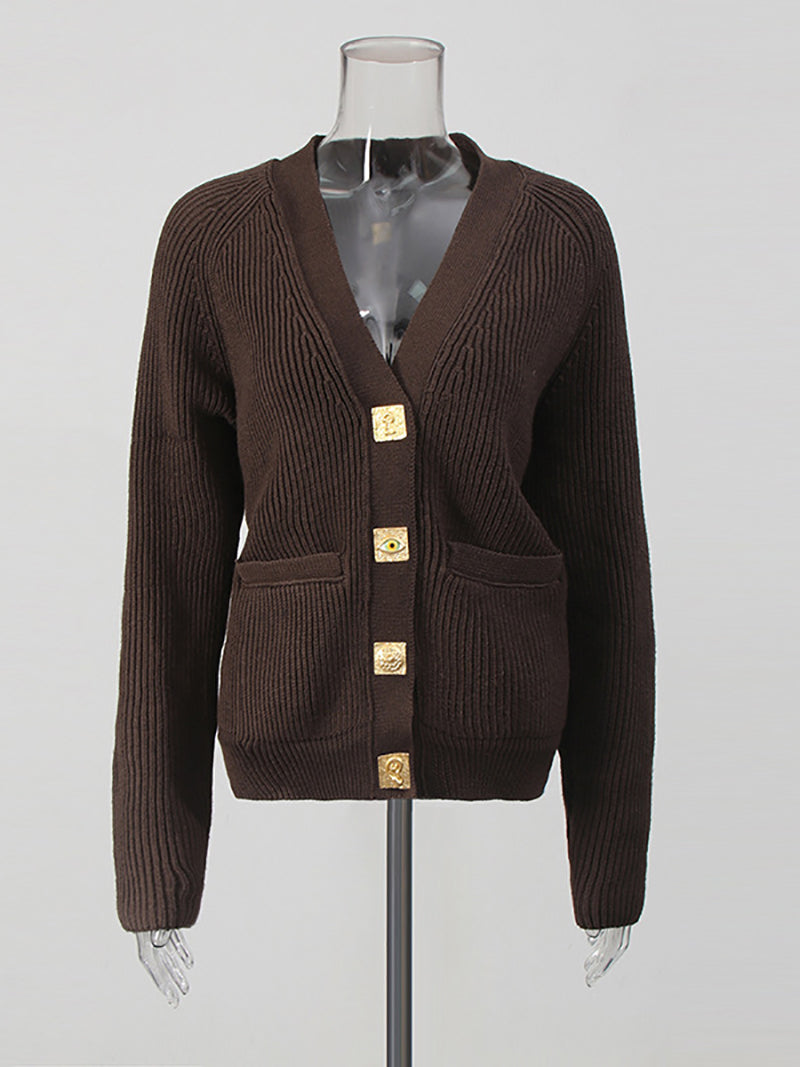 V Neck Single Breasted Casual Cardigan Sweater