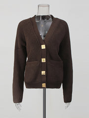 V Neck Single Breasted Casual Cardigan Sweater