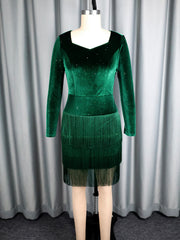 Elegant Sequin Velvet Tiered Fringe Mini Dress