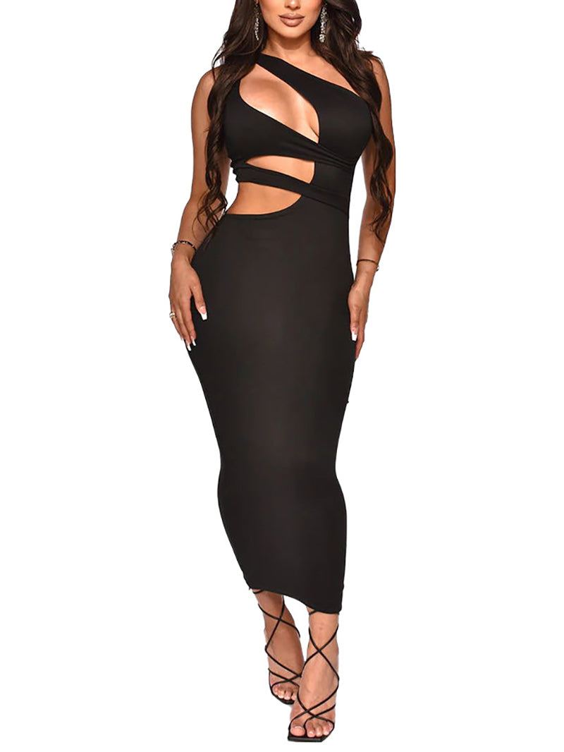 Sexy Cut Out One Shoulder Ruched Bodycon Dress