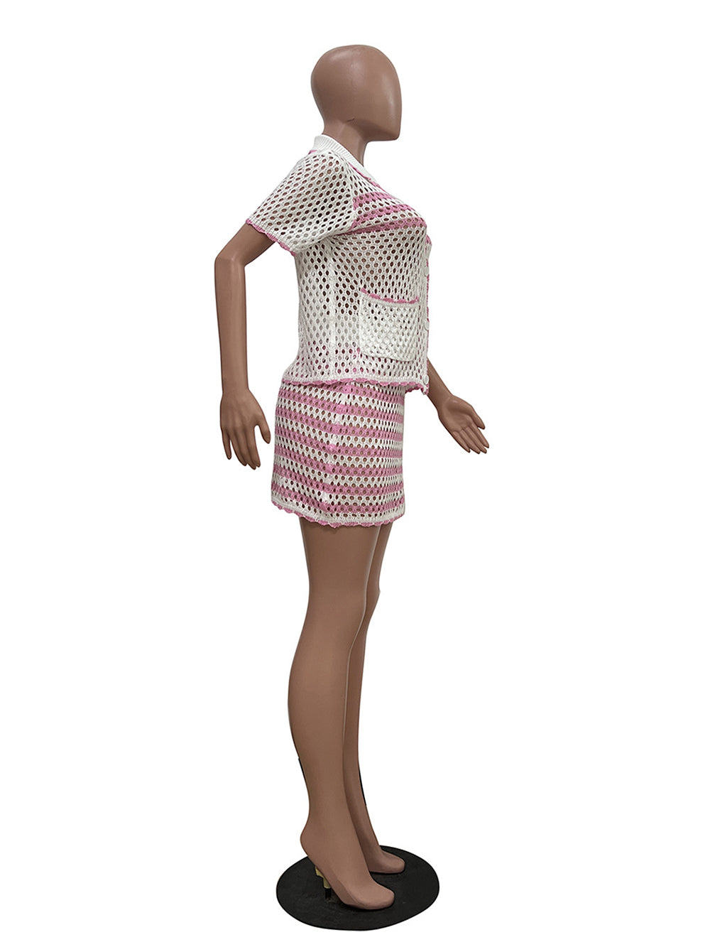 Casual Stripe Turn-down Collar Skirt Two Pieces Set