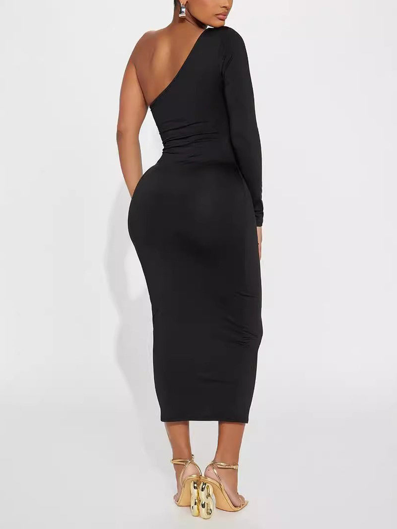 Fashion One Shoulder Cut Out Bodycon Midi Dress