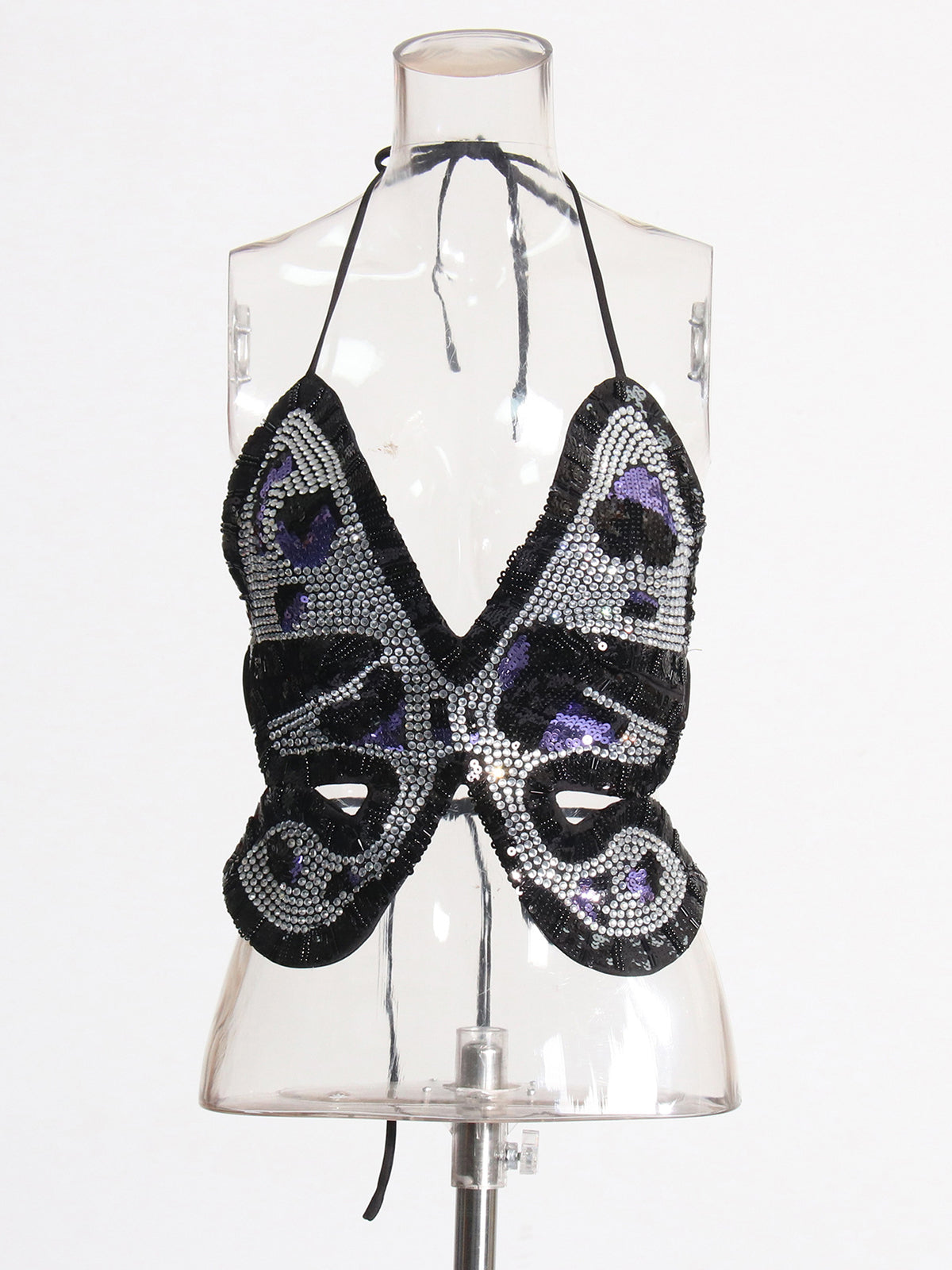 Sexy Rhinestone Sequin Halter Butterfly Top