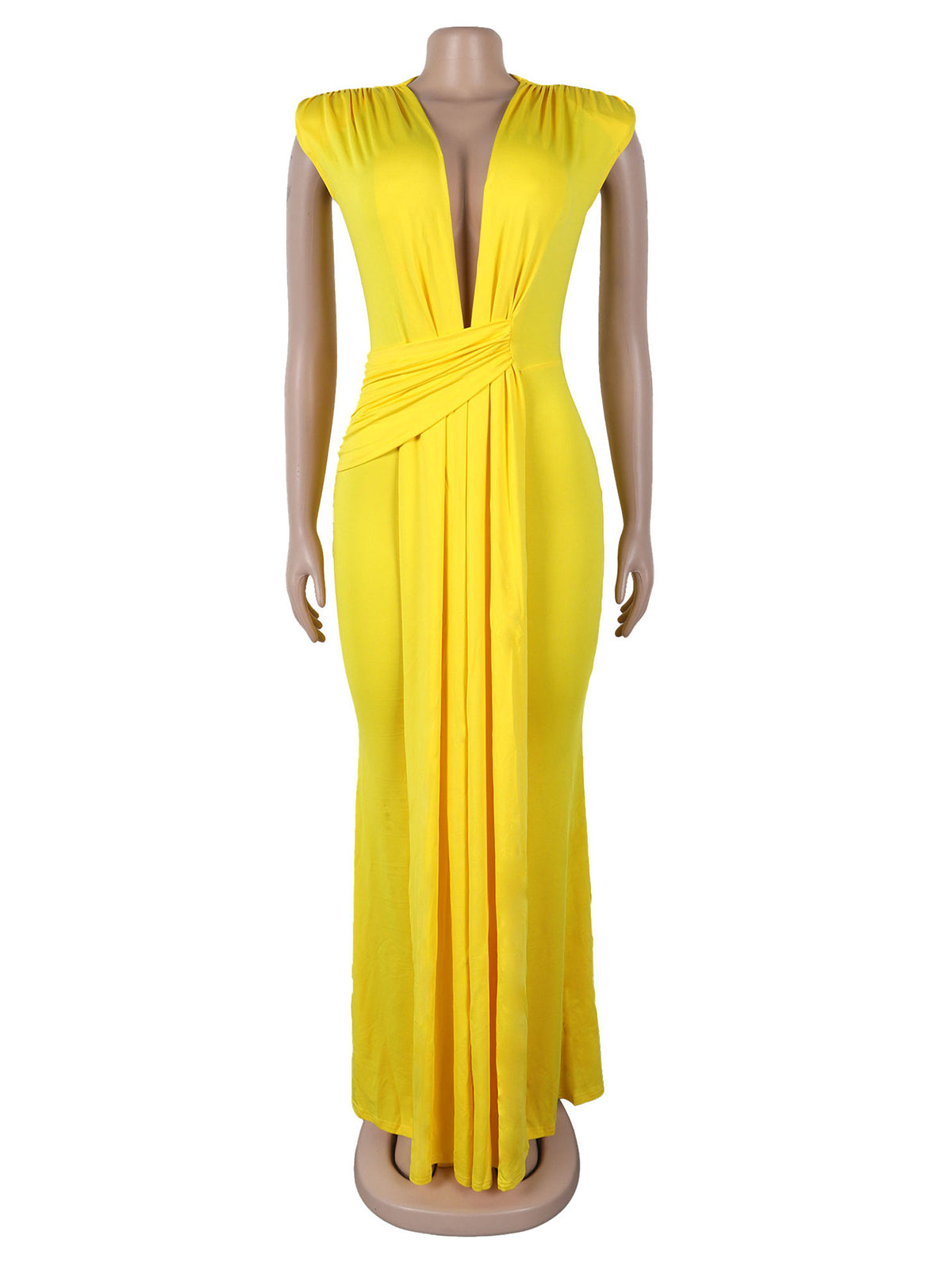 Elegant Deep V Plunge Draped Maxi Dress