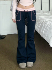 Casual Low-Rise Drawstring Flared Pants