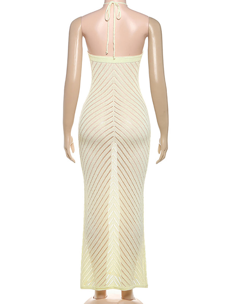 Sexy Knit Hollow Out Backless Halter Dress