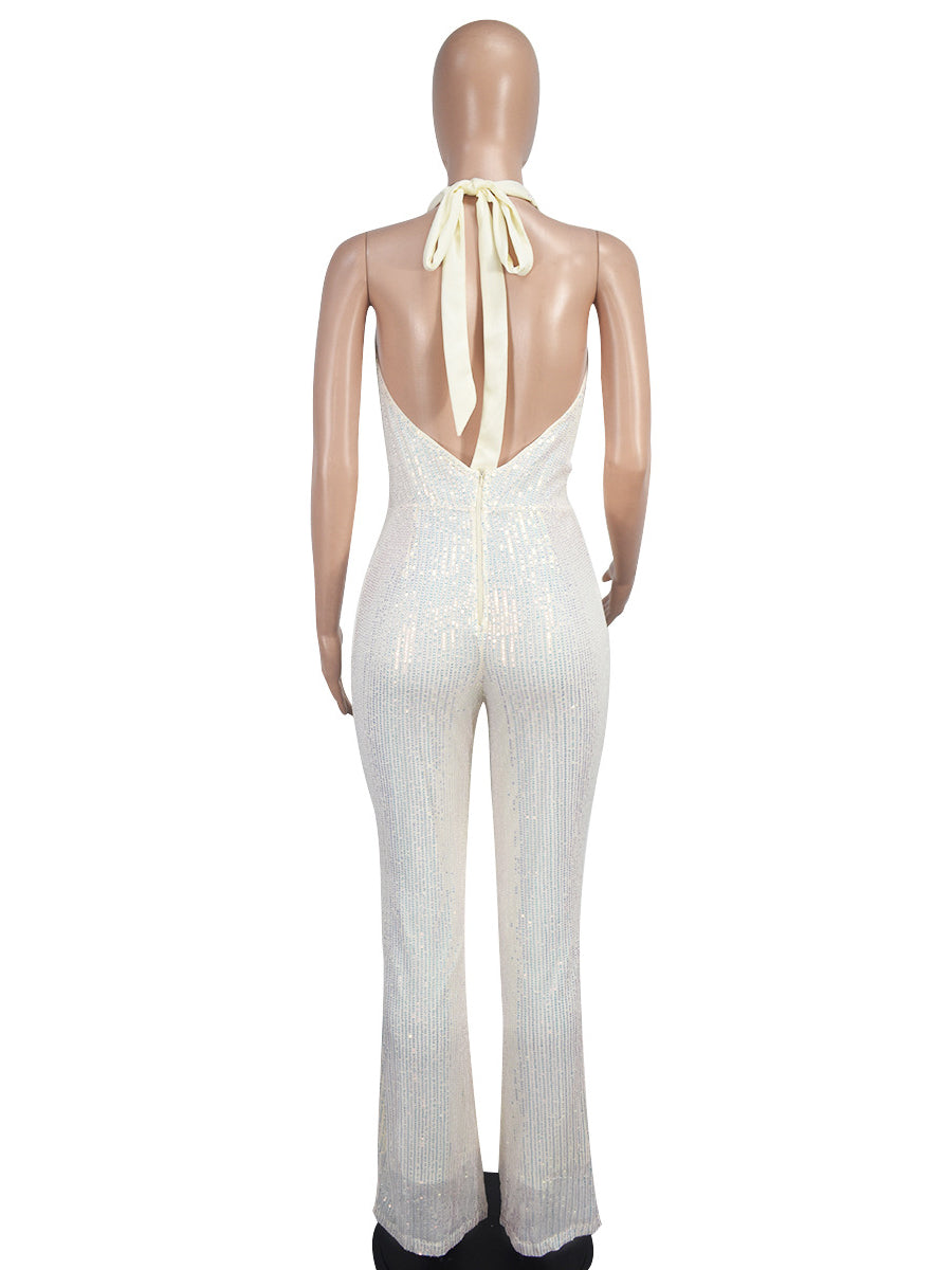 Sexy Sequin Halter Backless Jumpsuit