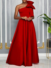 Slash-Shoulder Big Bow Sexy Evening Dress