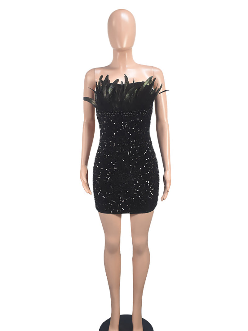 Sexy Feather Sequins Sexy Bodycon Dress