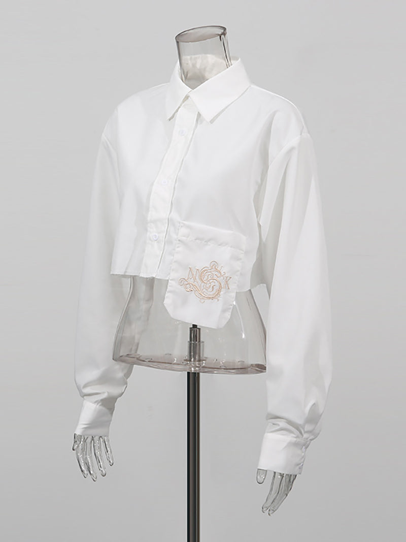 Casual Embroider Asymmetric Cropped Shirt