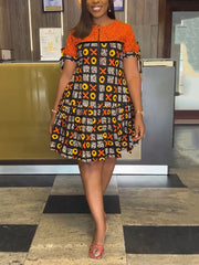 Elegance Loose Print Zip Casual Dress