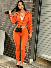Cropped Zip Hoodie and High Waist Leggings Set