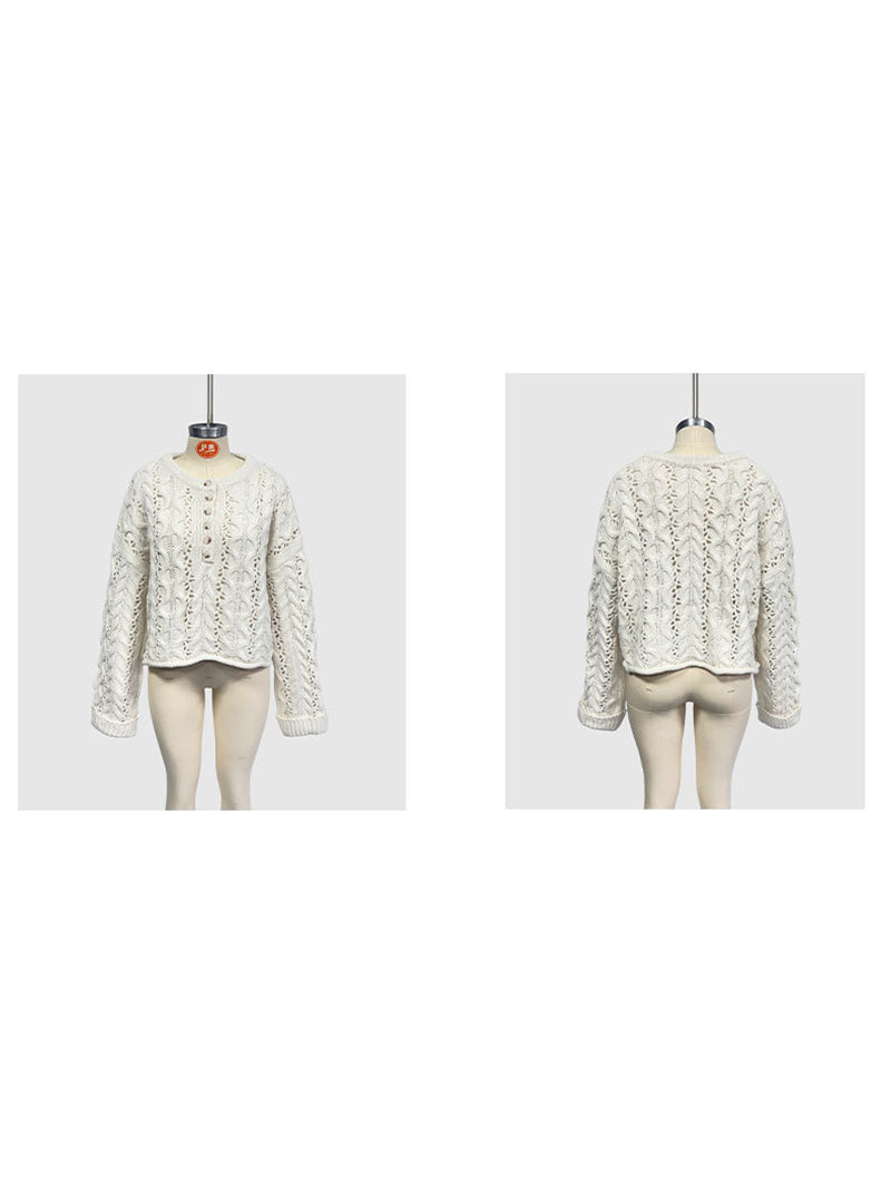 Vintage Textured Button Knit Pullover Sweater