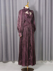 Boutique Hollow Out Cinched Waist Maxi Dress