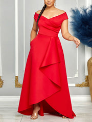 Elegant Off Shoulder V Neck Sleeveless Evening Gown