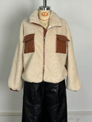 Fashion PU Leather Patchwork Cardigan Jacket