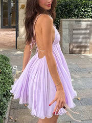 Sexy Deep V Neck Backless A-line Mini Dress