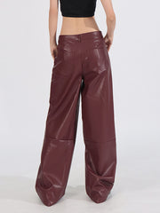 High Waist PU Leather Wide Leg Pants