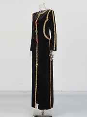 Elegant Rhinestone Embellished Front Slit Maxi Dress