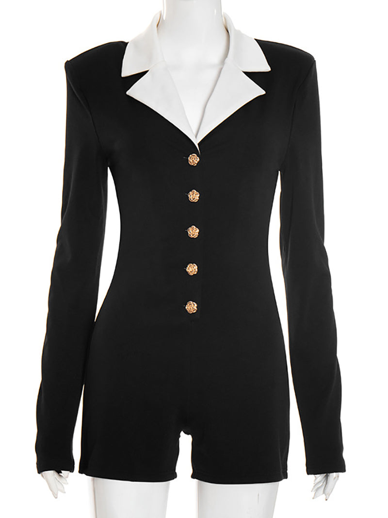 Fashion Long Sleeve Metal Button Bodycon Romper