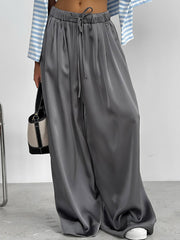 High Rise Plain Satin Loose-Fit Wide-Leg Pants