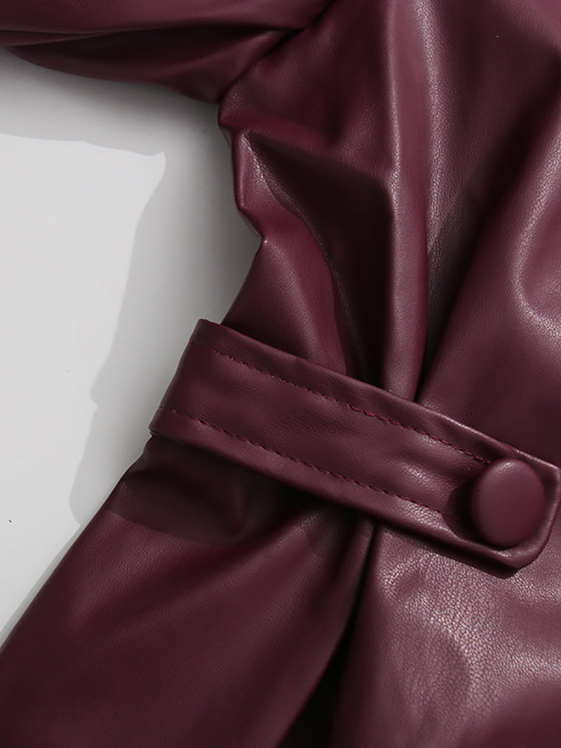Fashion Lapel Slim Double Breasted PU Leather Jacket