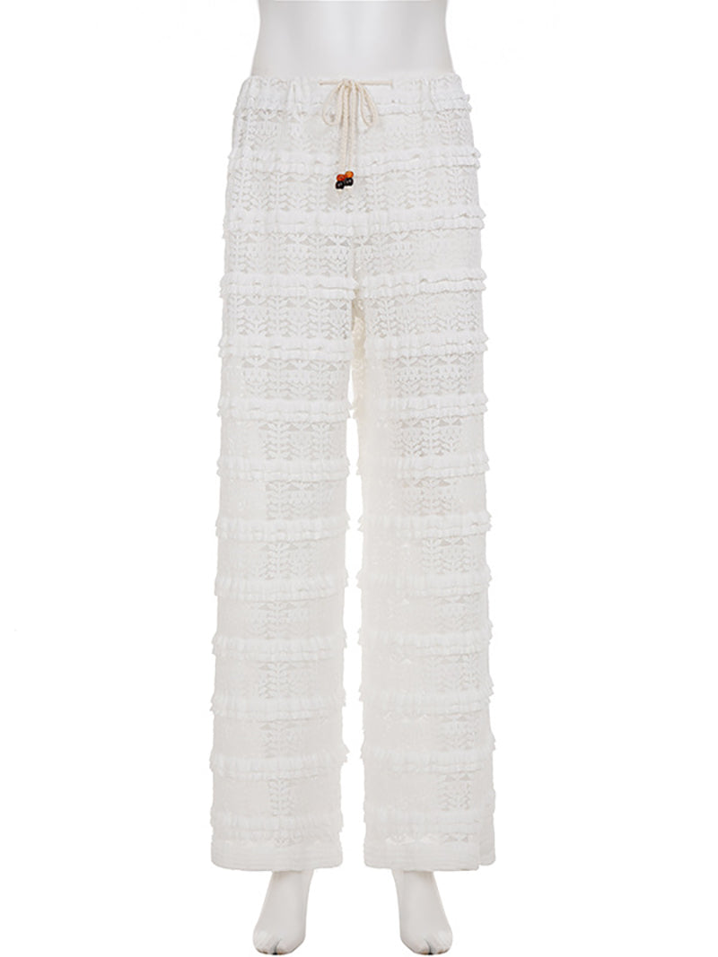 Casual Ruffle Straight Leg Cover Up Pants