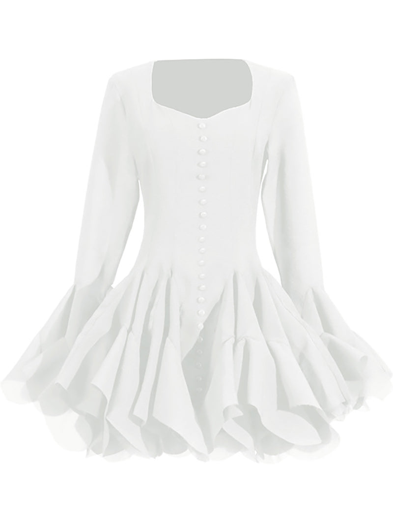 Elegant Mesh Flare Sleeve Ruffle Mini Dress