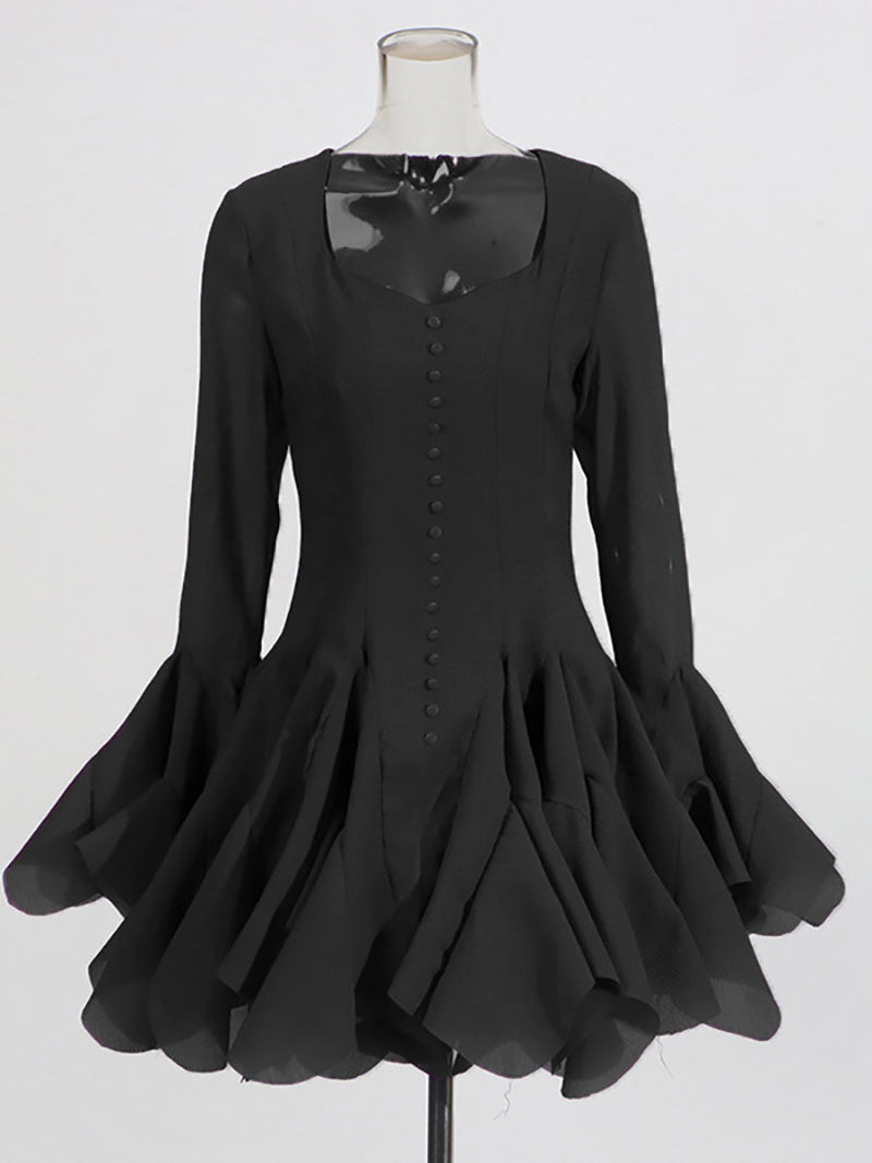 Elegant Mesh Flare Sleeve Ruffle Mini Dress