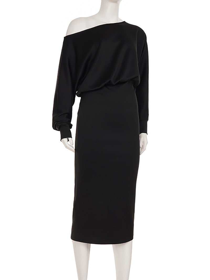 Fashion Slouchy Off Shoulder Slim Midi Dress