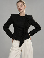 Fringe Wool Blend Cropped Jacket-boutique