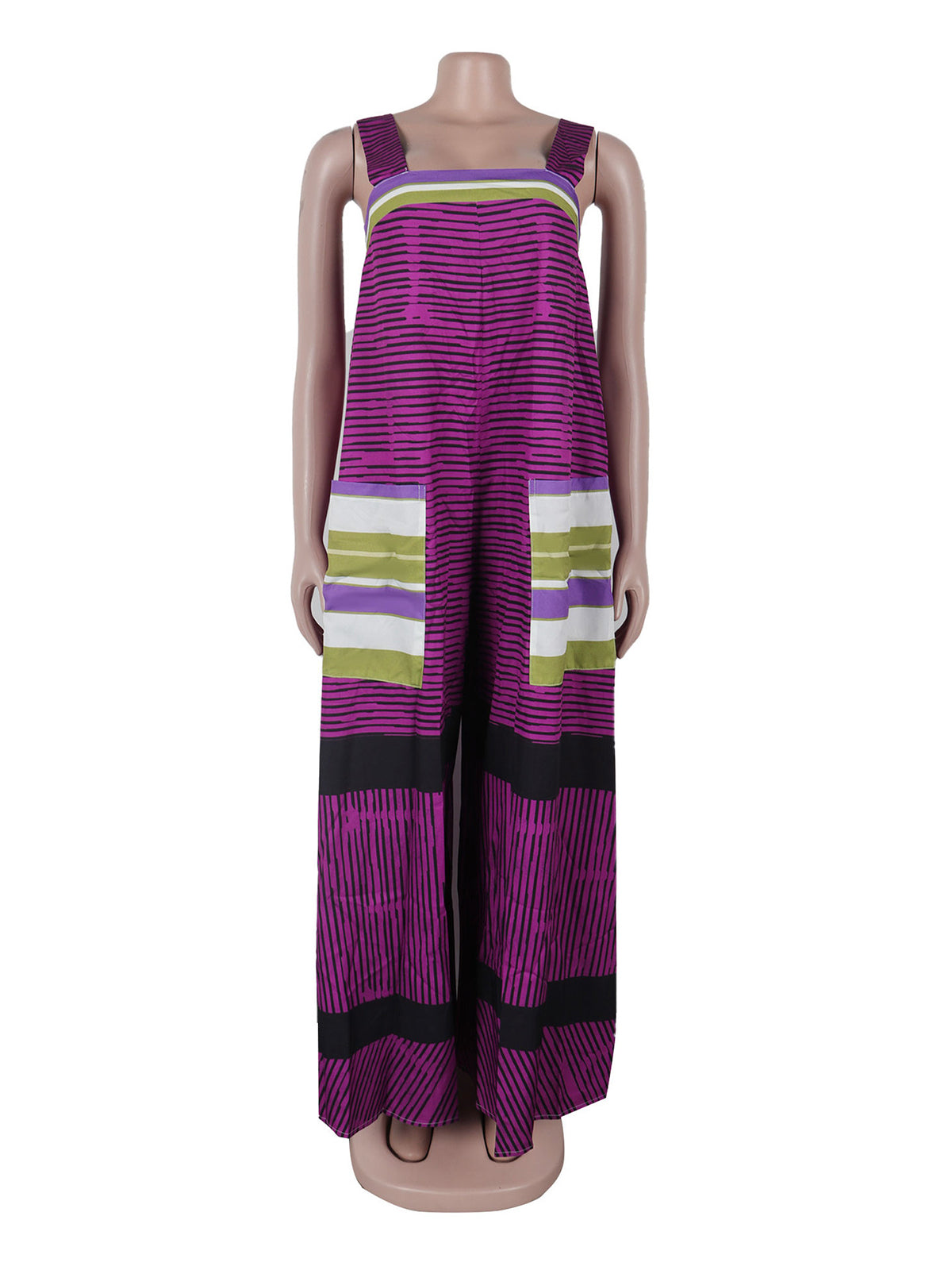 Sexy Striped Print Sleeveless Loose Wide Leg Jumpsuit