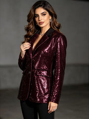 Contrast Lapel Sequin Blazer-boutique