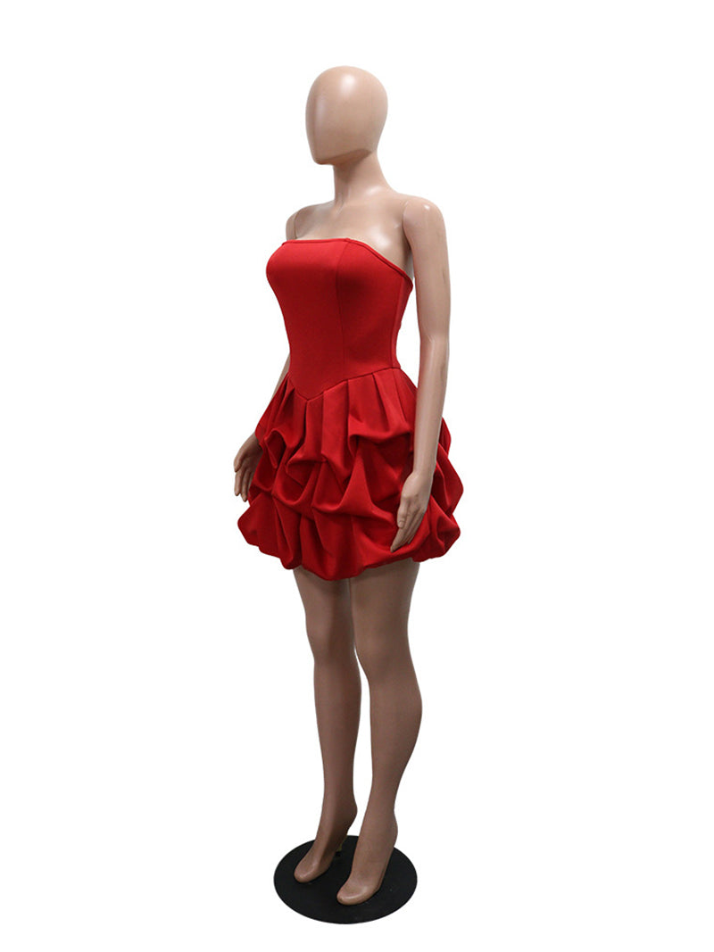 Elegant Ruffle Strapless Bandage Mini Dress