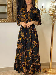 Casual Loose Long Sleeve Print Maxi Dress