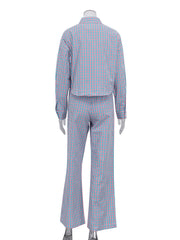 Casual Loose Plaid Shirt Trousers Two Pieces Set