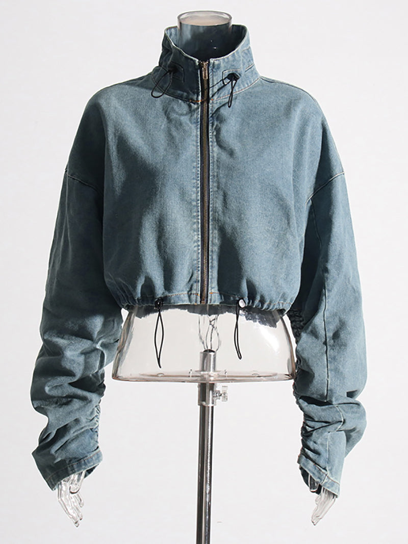 Fashion Drawstring Denim Jacket Coat