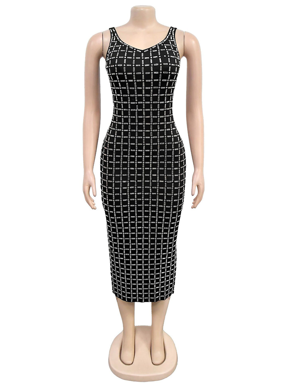 Sexy Sleeveless Backless Rhinestone Bodycon Dress