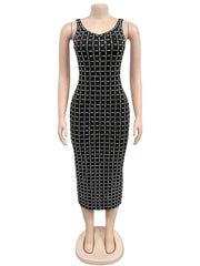Sexy Sleeveless Backless Rhinestone Bodycon Dress
