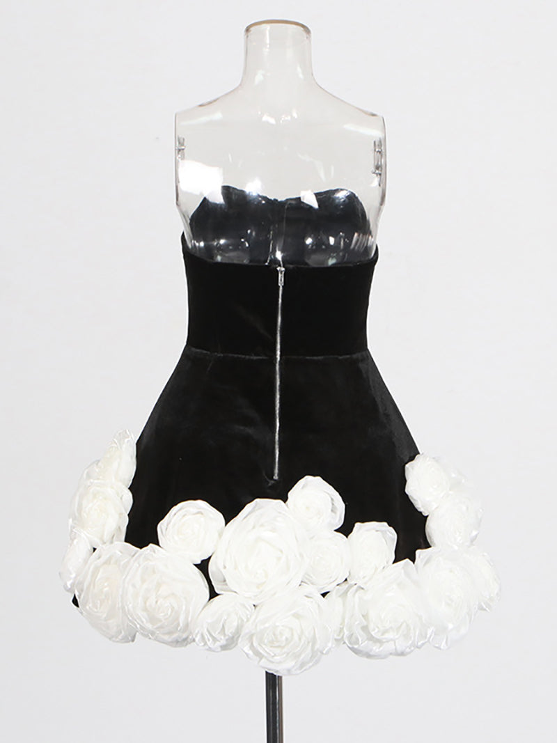 Elegant Rose Embellished Strapless Mini Dress