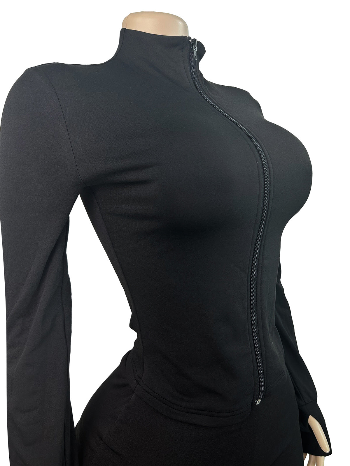 Zip Cardigan Top and Flared Pants Sports Set